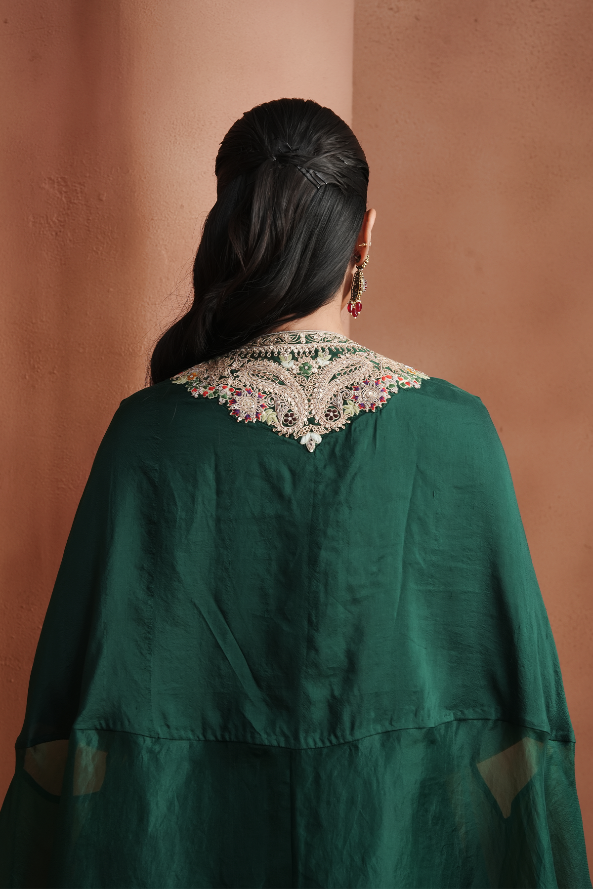 Green Embellished Kaftan Set