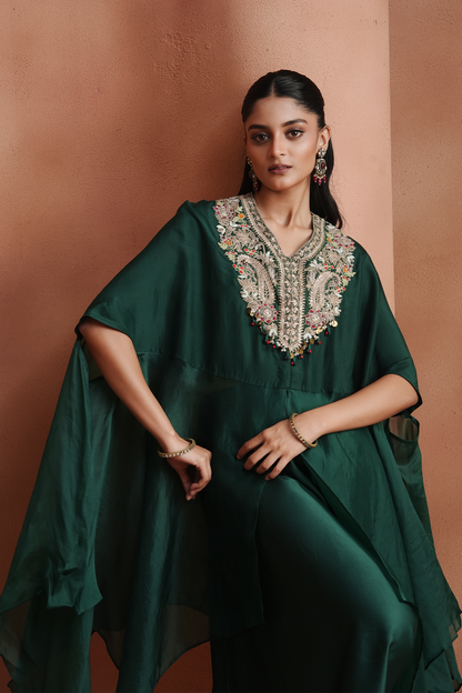 Green Embellished Kaftan Set