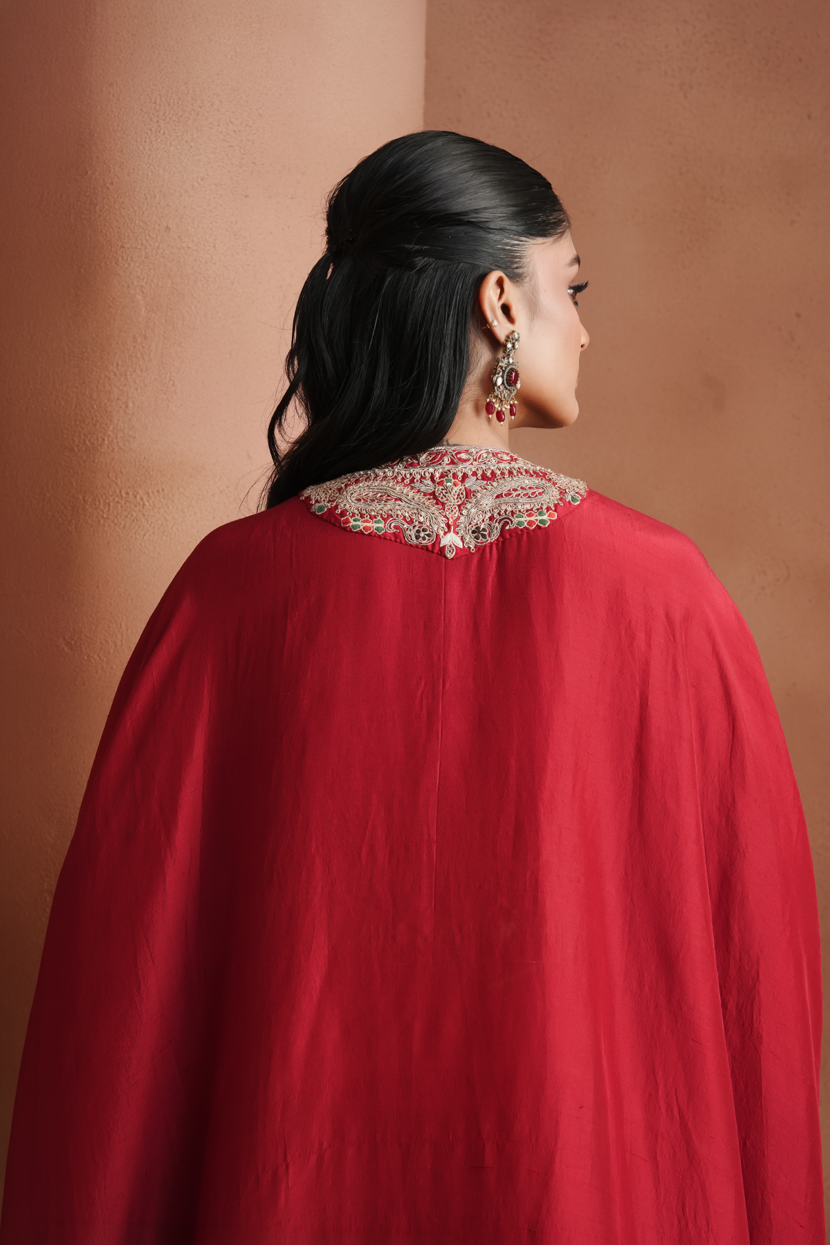 Red Embellished Kaftan Set