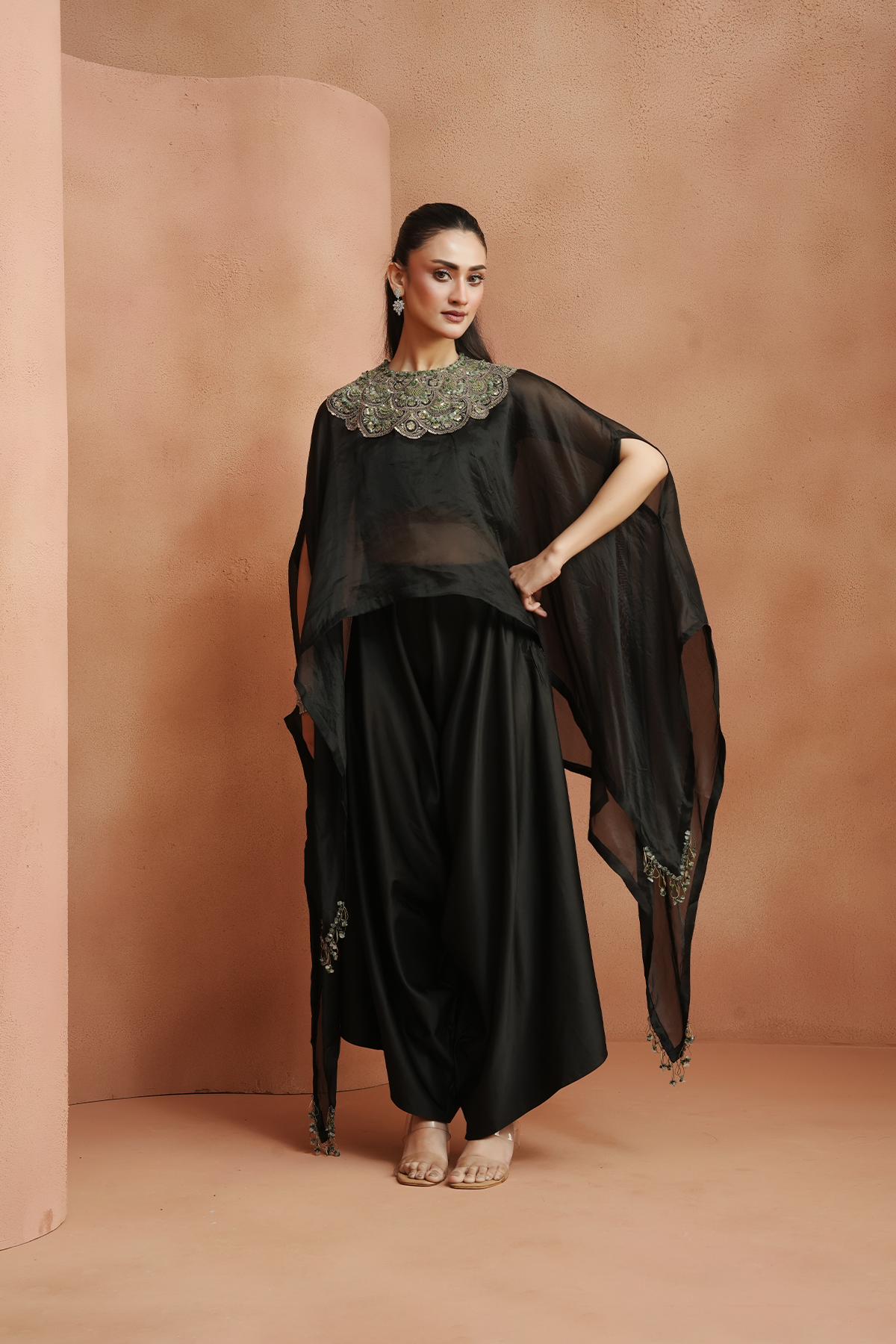 Black Embellished Kaftan Set