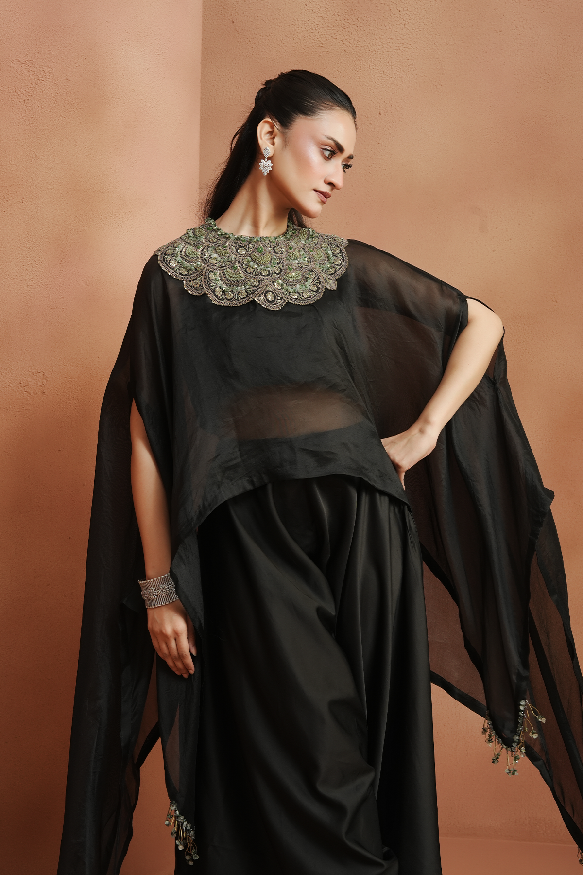 Black Embellished Kaftan Set