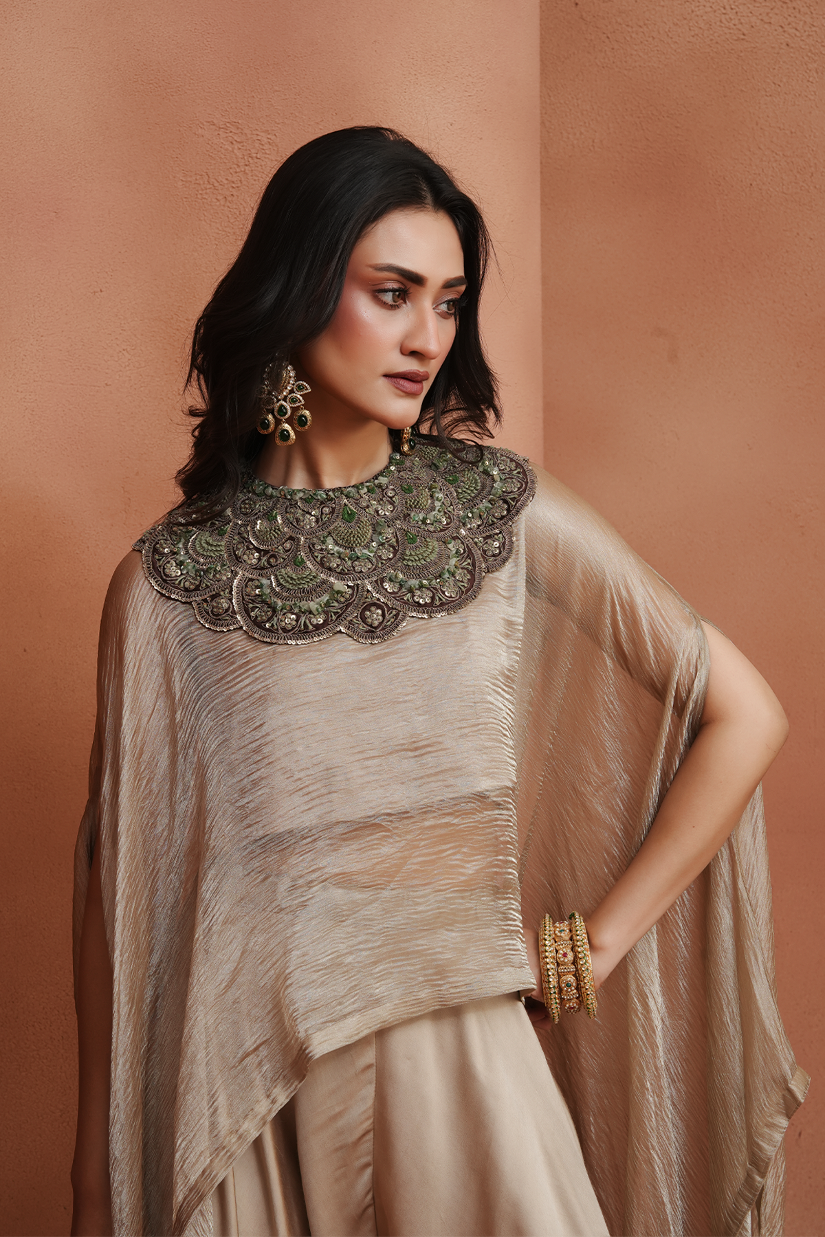Champagne Embellished Kaftan Set