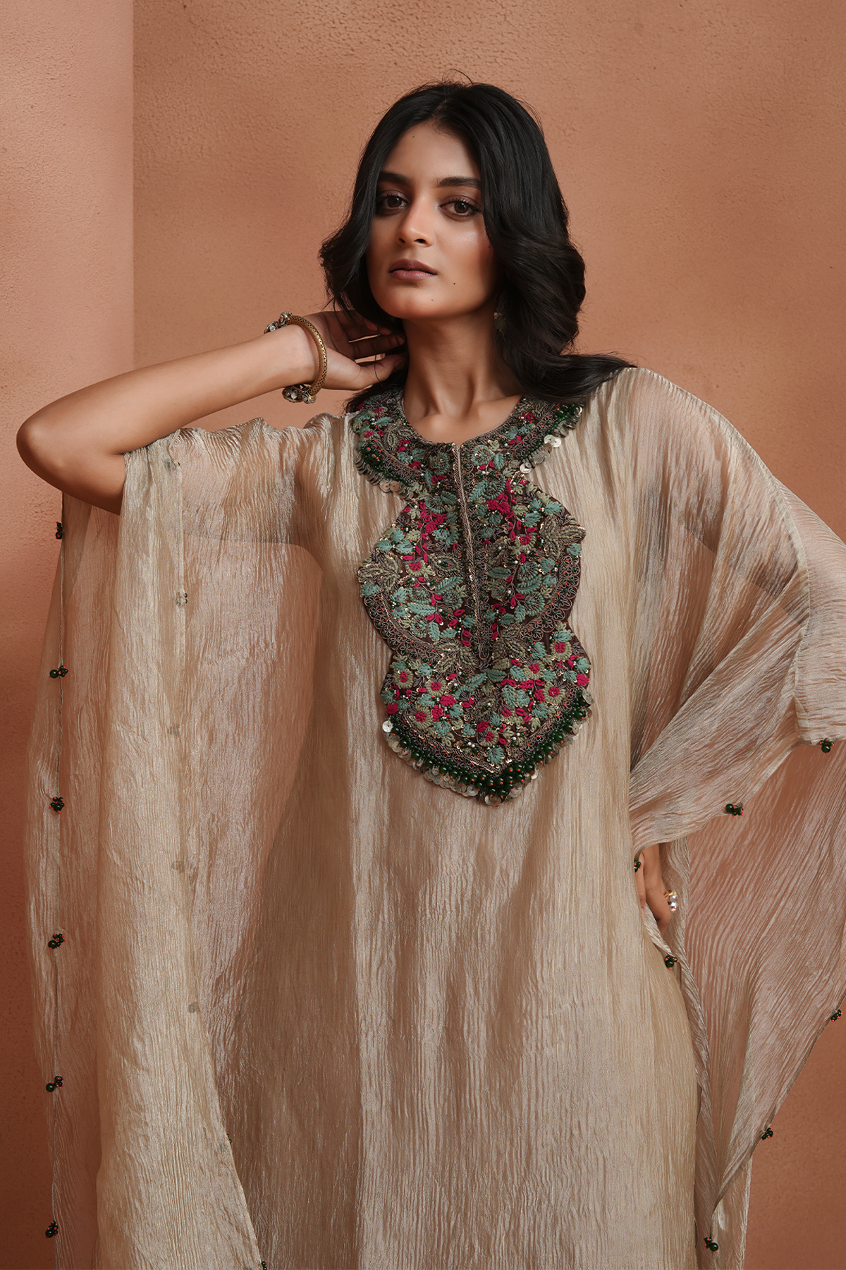 Champagne Embellished Kaftan Set