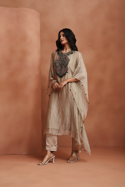 Champagne Embellished Kaftan Set