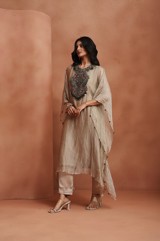 Champagne Embellished Kaftan Set