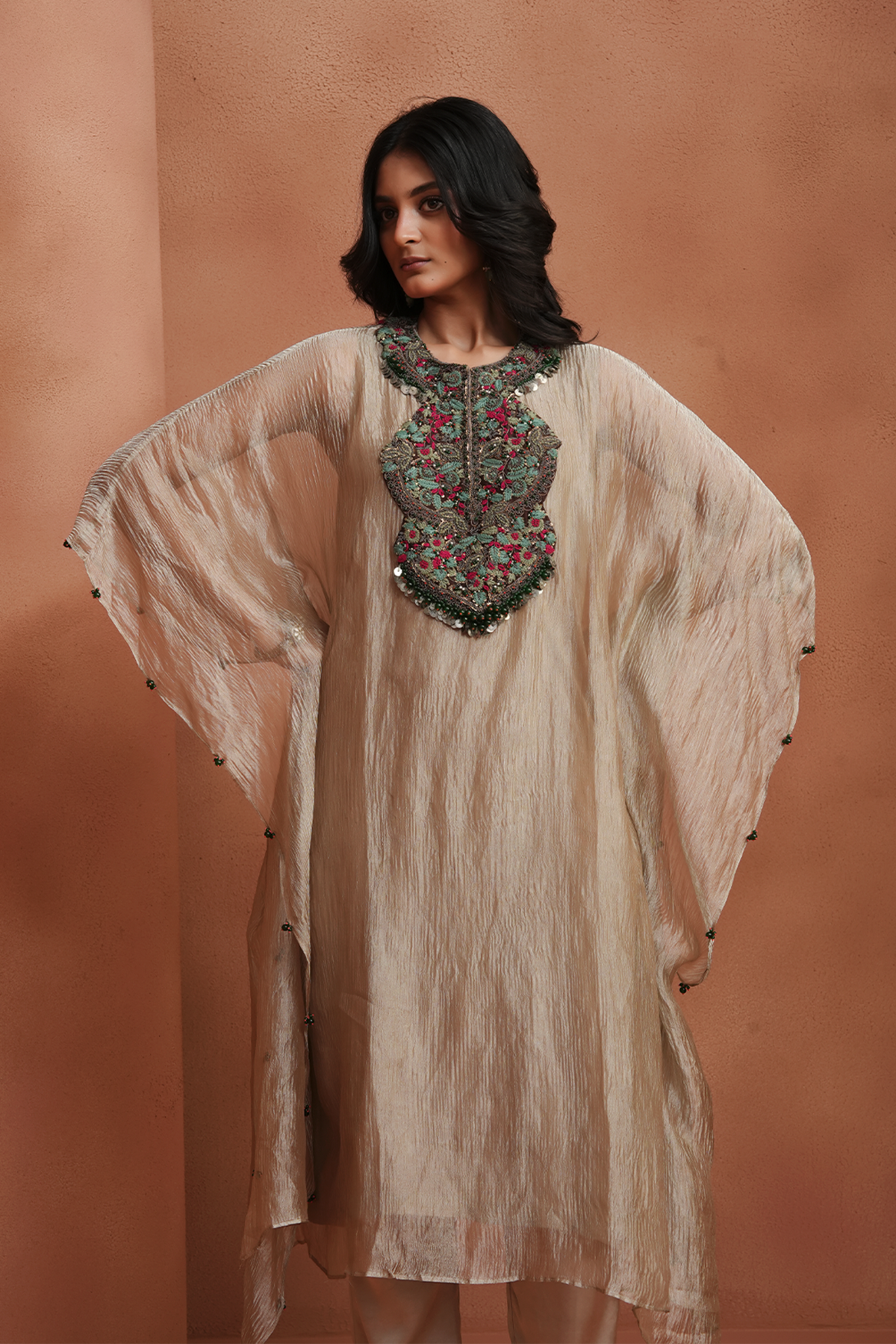 Champagne Embellished Kaftan Set