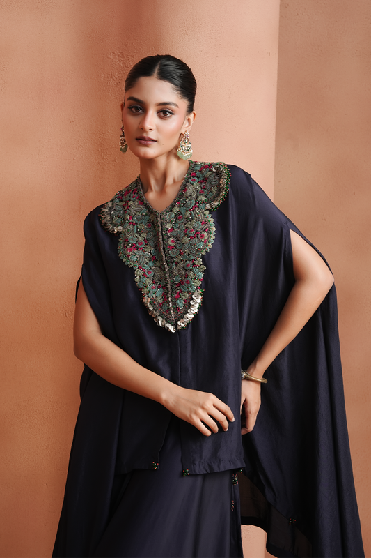 Deep Violet Embellished Kaftan Set