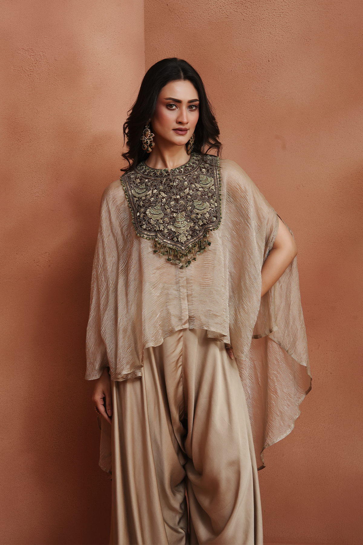 Champagne Embellished Kaftan Set