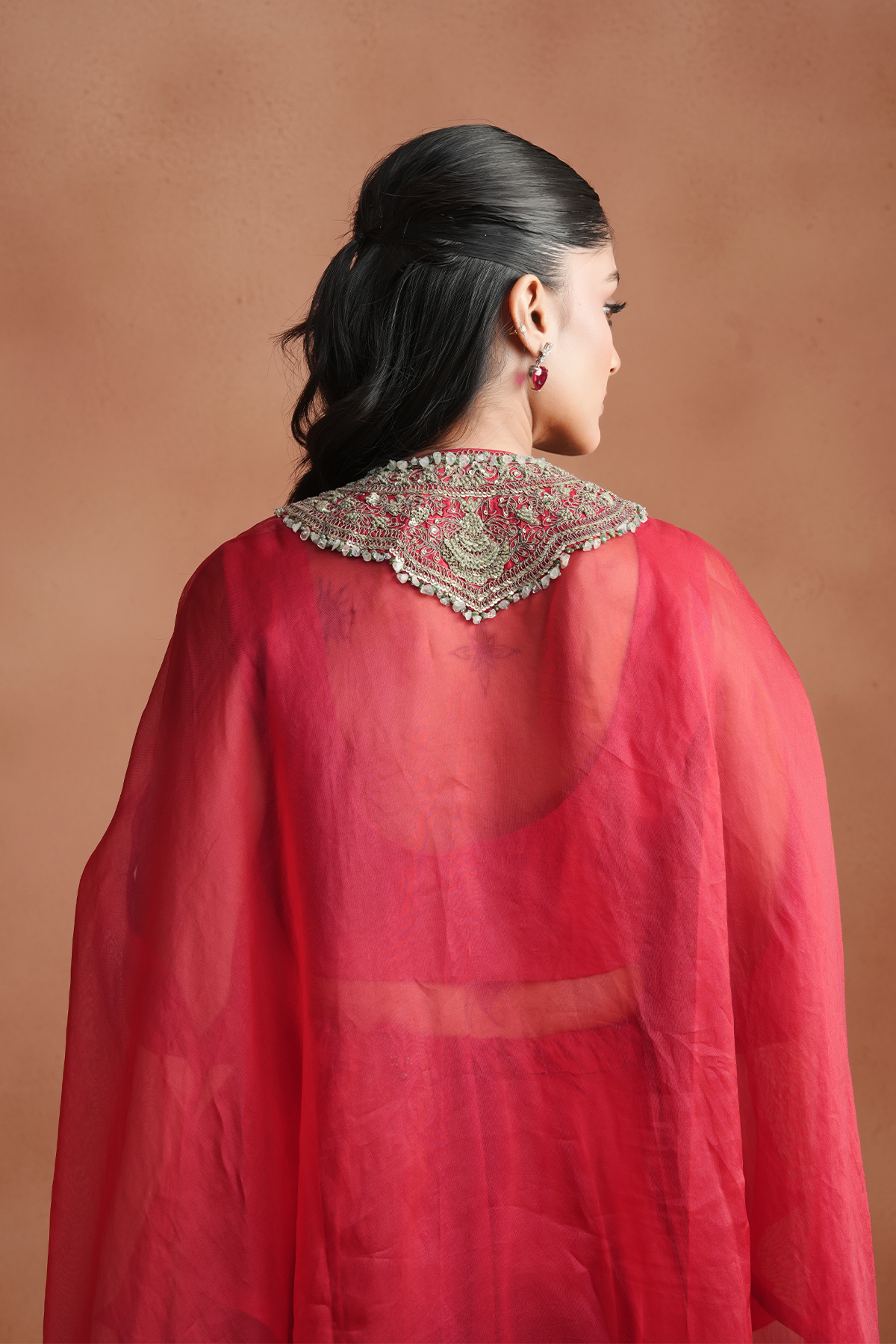 Red Embellished Kaftan Set