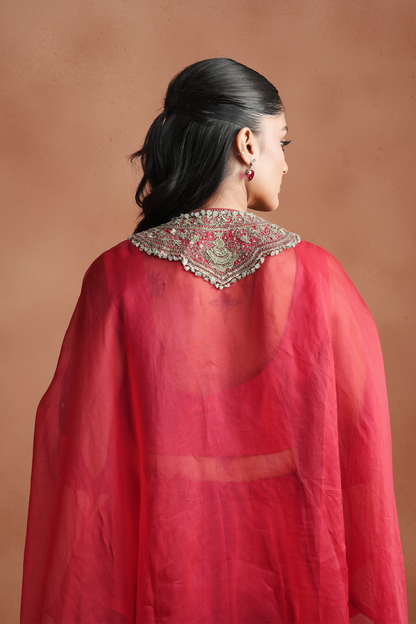 Red Embellished Kaftan Set