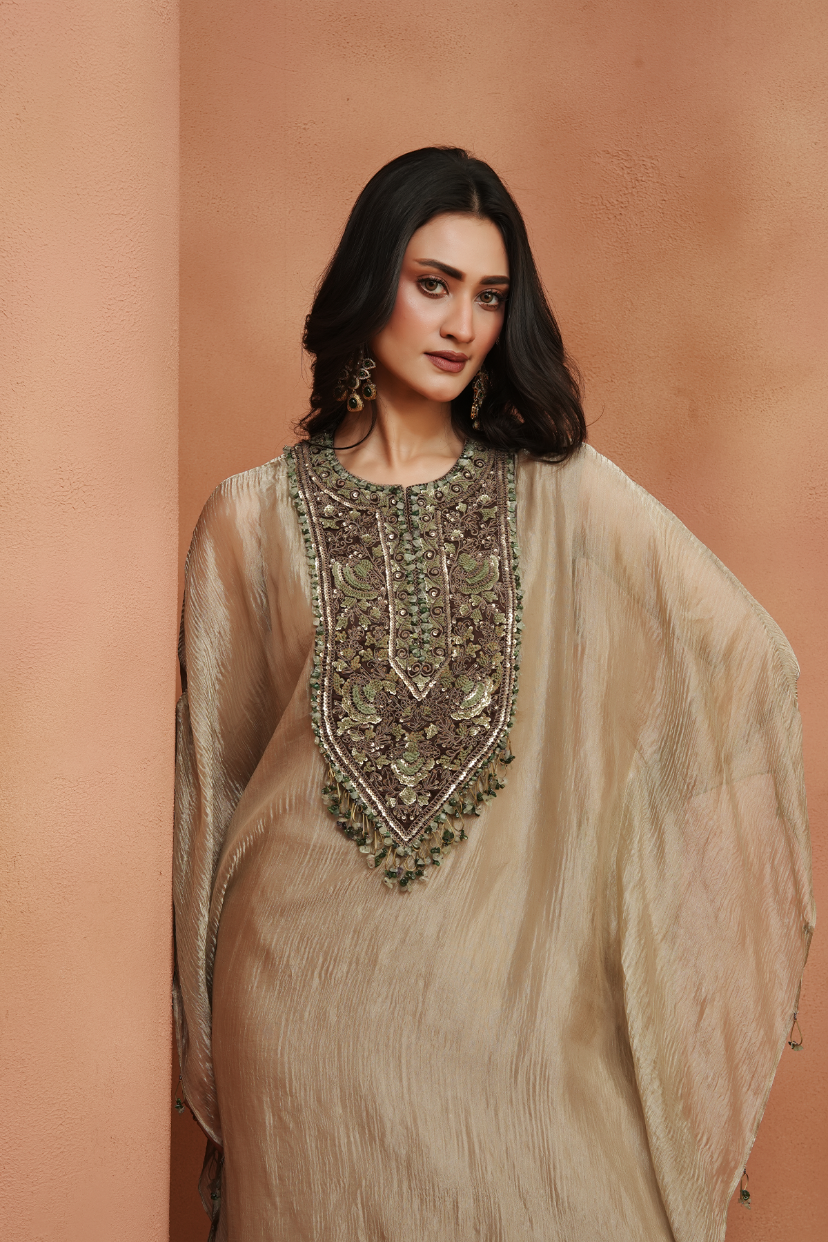 Champagne Embellished Kaftan Set