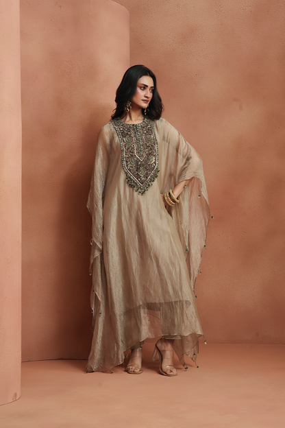 Champagne Embellished Kaftan Set