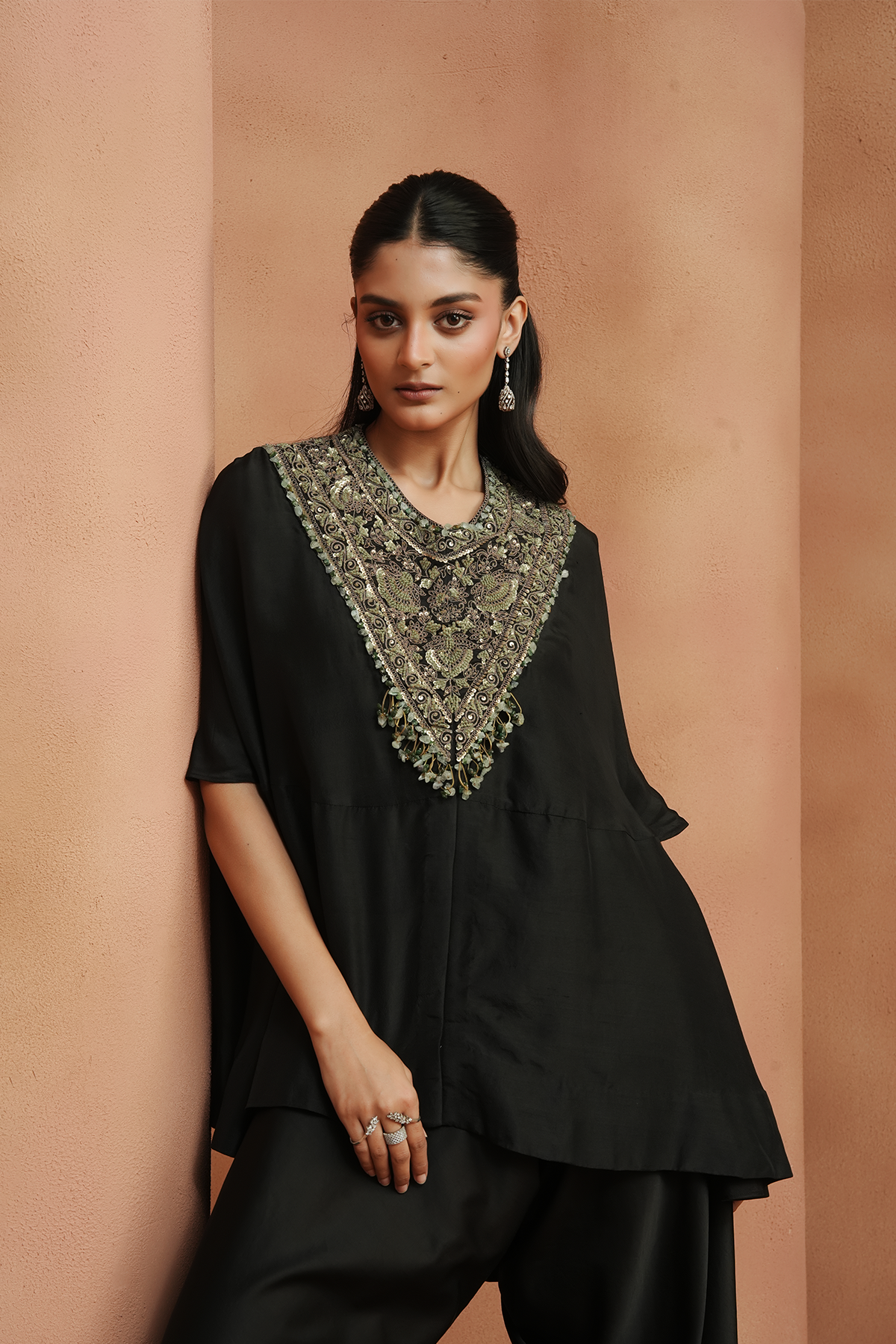 Black Embellished Kaftan Set