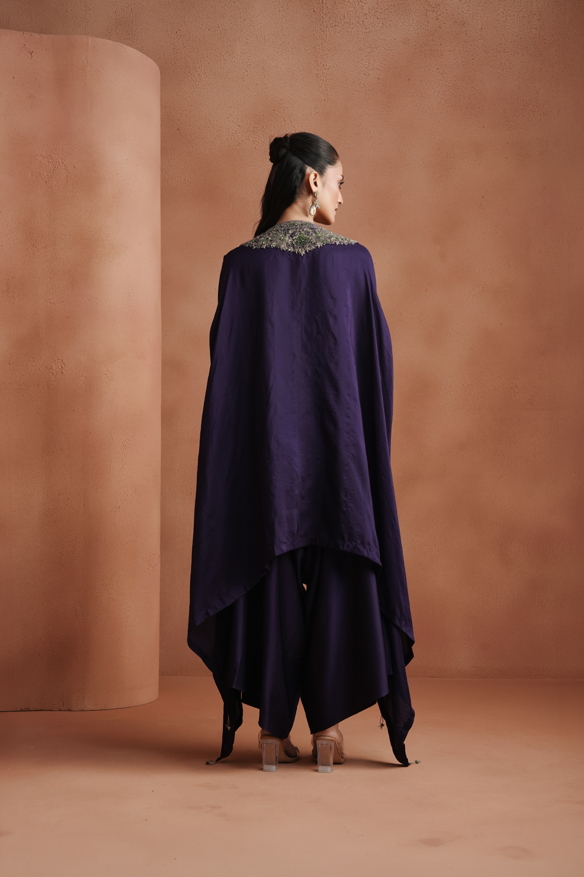 Deep Purple Embellished Kaftan Set