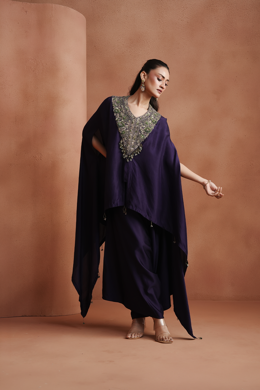 Deep Purple Embellished Kaftan Set