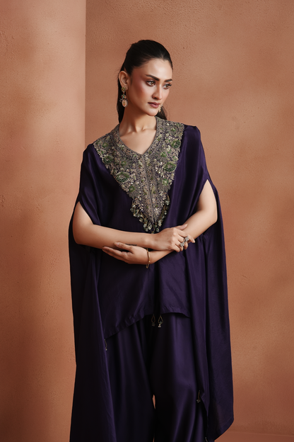 Deep Purple Embellished Kaftan Set