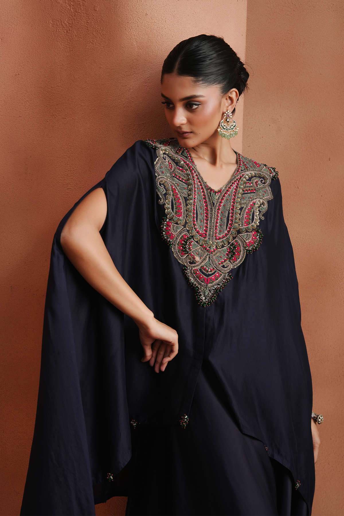 Deep Violet Embellished Kaftan Set