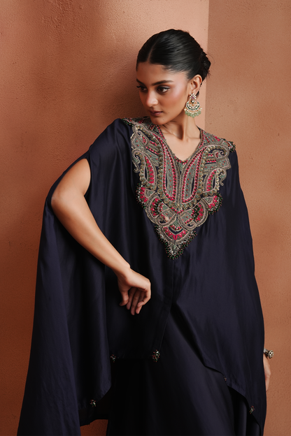 Deep Violet Embellished Kaftan Set