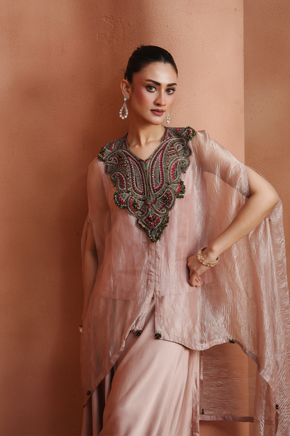 Pink Embellished Kaftan Set