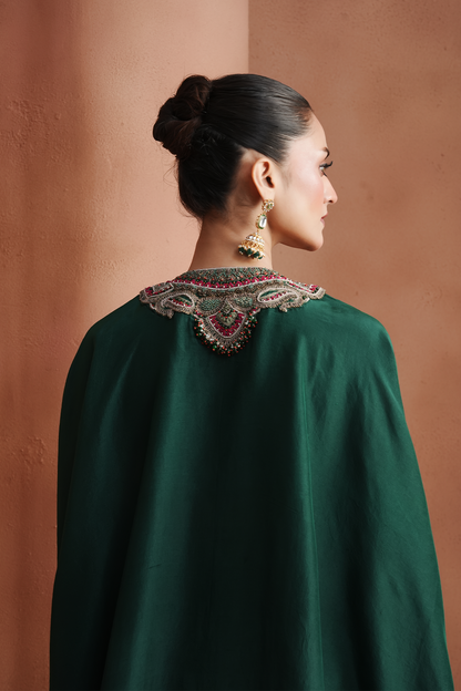 Green Embellished Kaftan Set