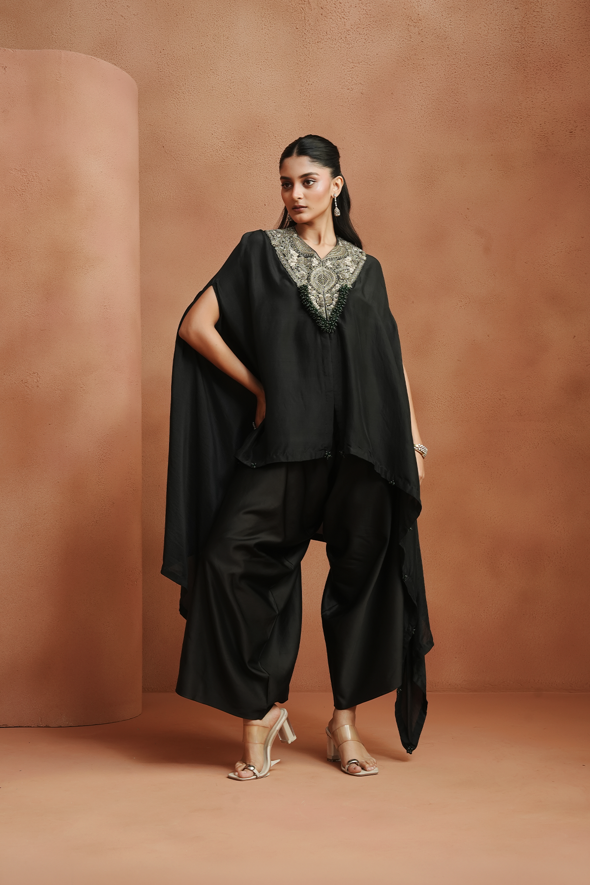 Black Embellished Kaftan Set