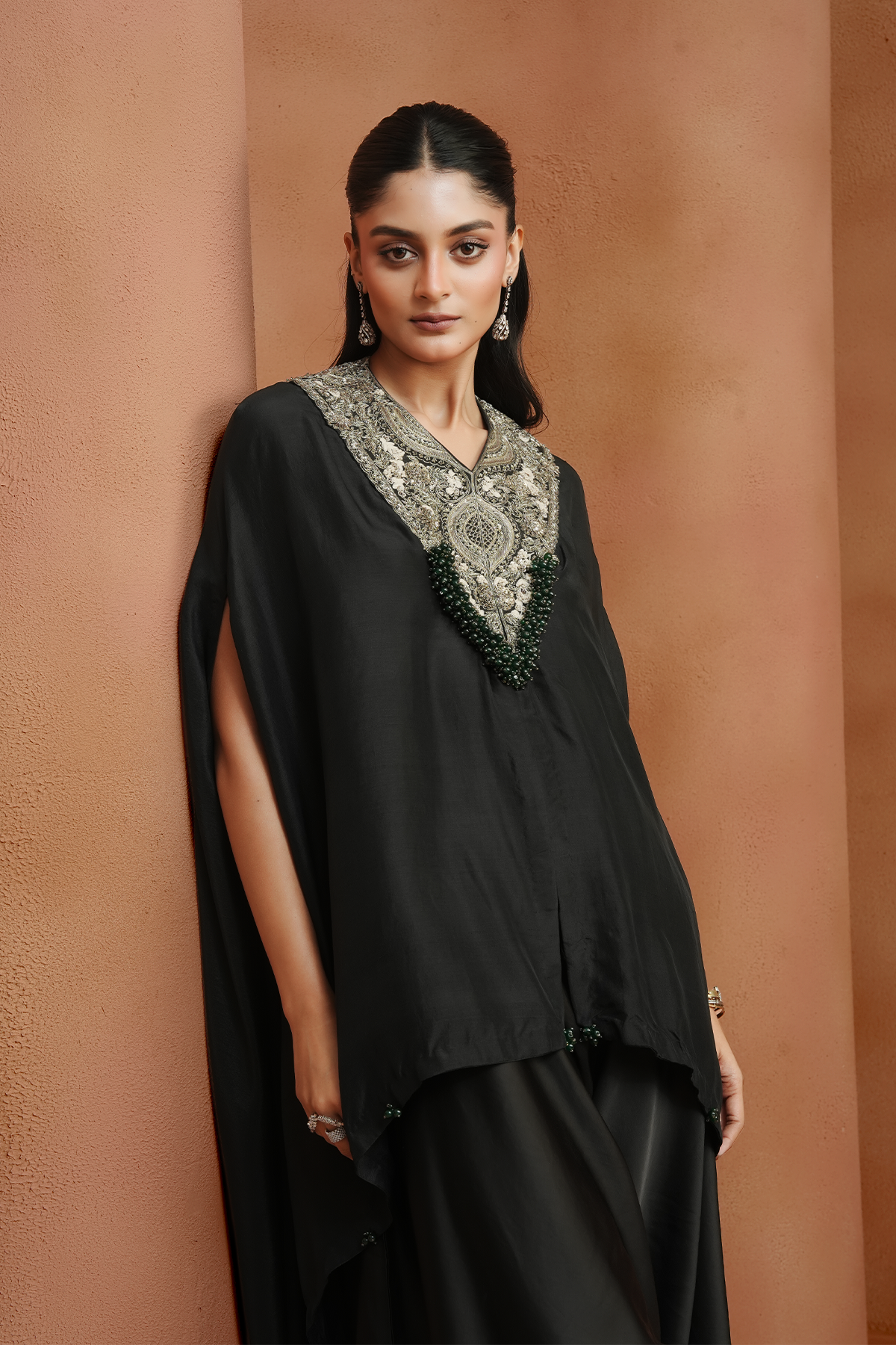 Black Embellished Kaftan Set