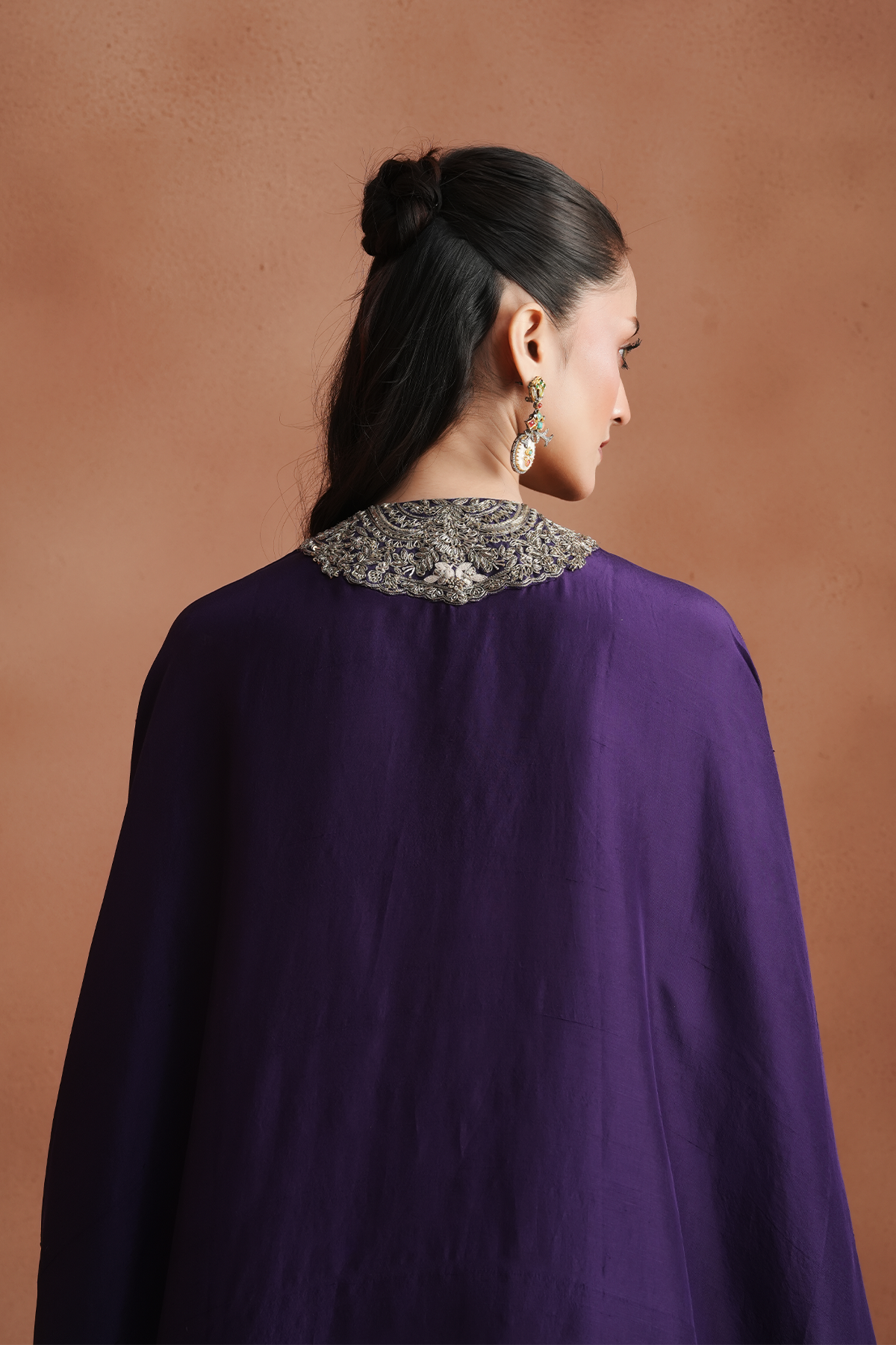 Deep Purple Embellished Kaftan Set