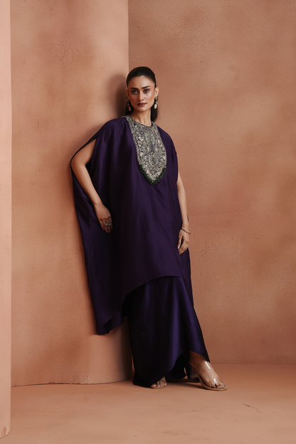 Deep Purple Embellished Kaftan Set