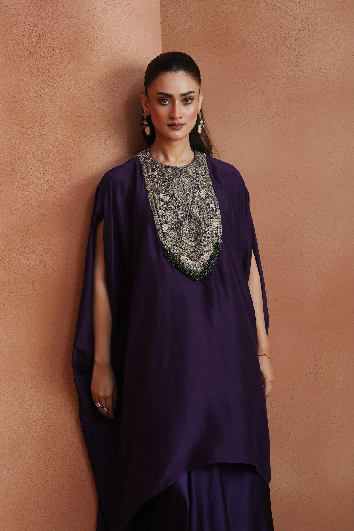Deep Purple Embellished Kaftan Set