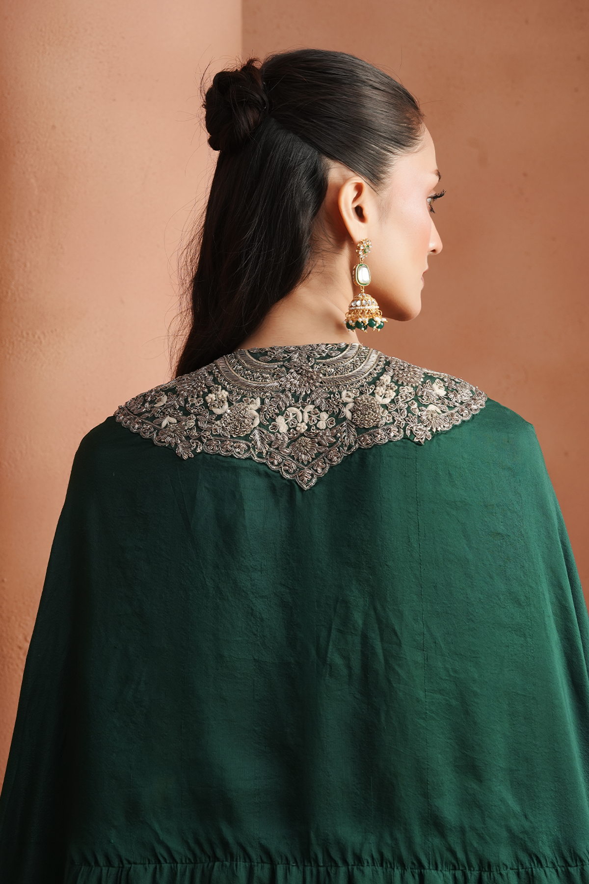 Green Embellished Kaftan Set