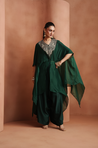 Green Embellished Kaftan Set