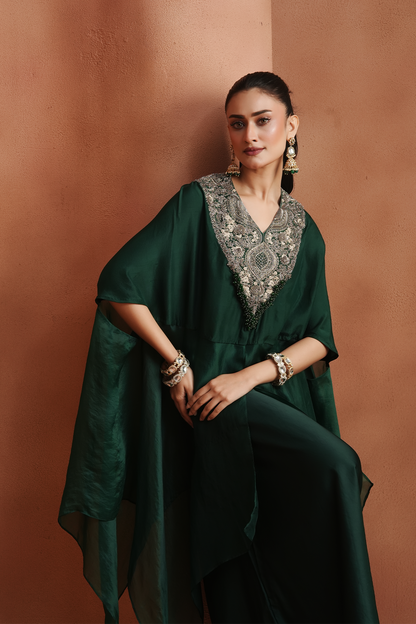 Green Embellished Kaftan Set