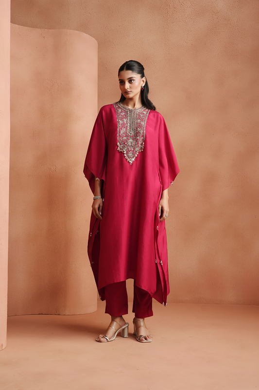 Rani Pink Embellished Kaftan Set