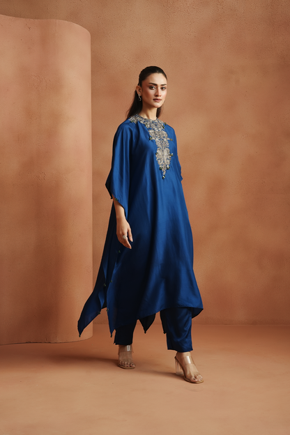 Electric Blue Embellished Kaftan Set