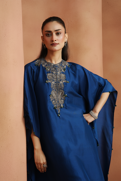 Electric Blue Embellished Kaftan Set