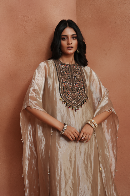 Champagne Embellished Kaftan Set