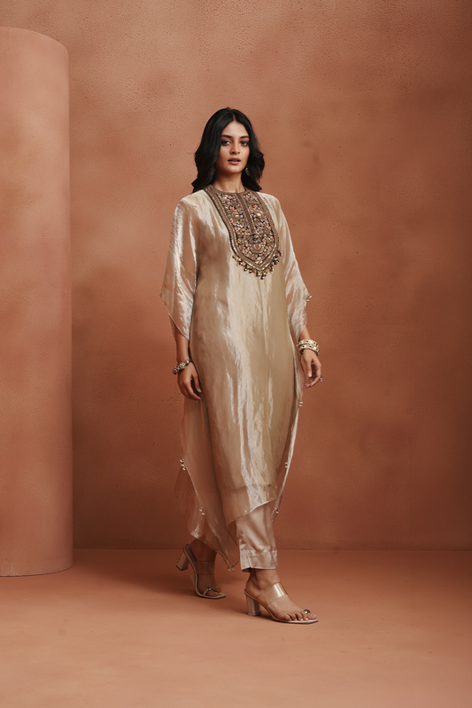 Champagne Embellished Kaftan Set