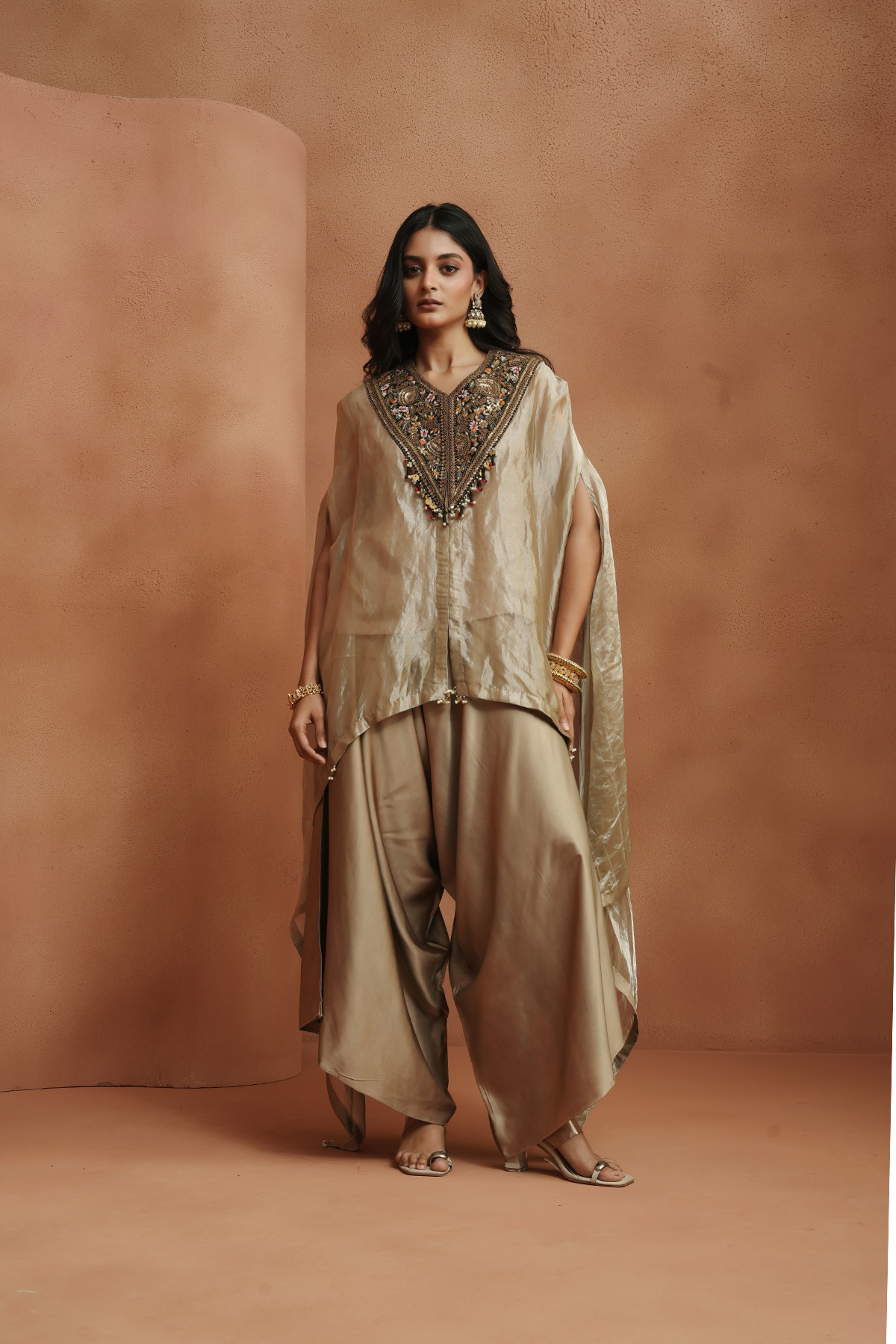 Champagne Embellished Kaftan Set