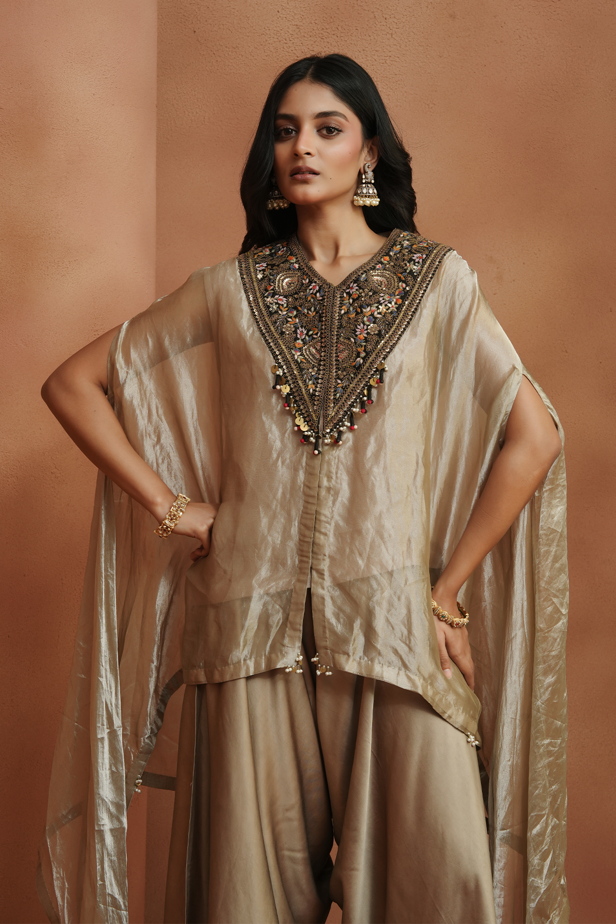 Champagne Embellished Kaftan Set