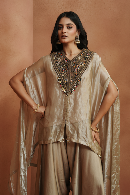 Champagne Embellished Kaftan Set