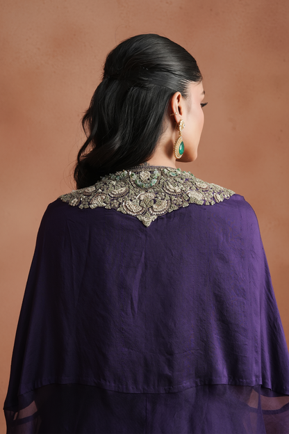 Deep Purple Embellished Kaftan Set