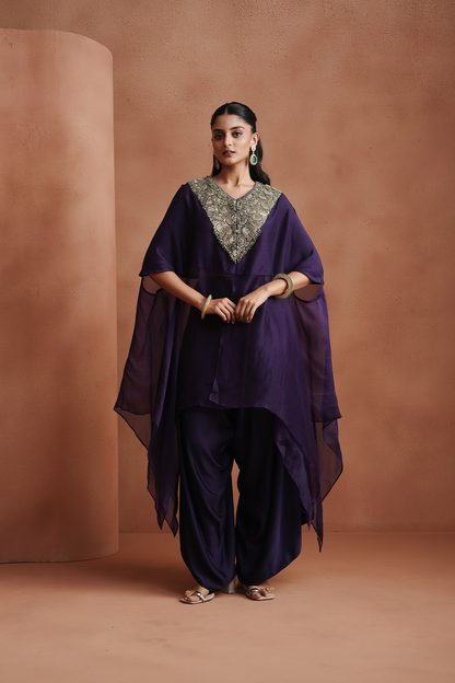 Deep Purple Embellished Kaftan Set