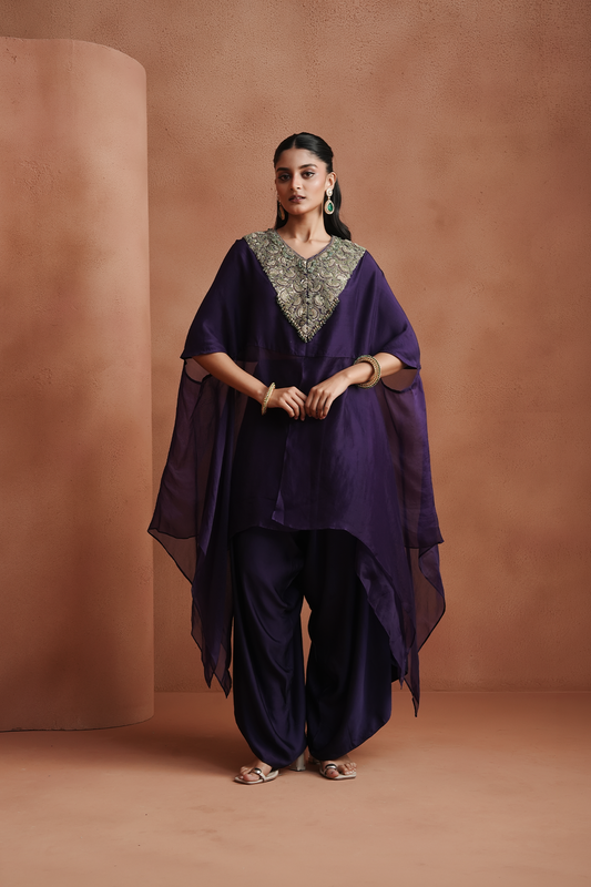 Deep Purple Embellished Kaftan Set