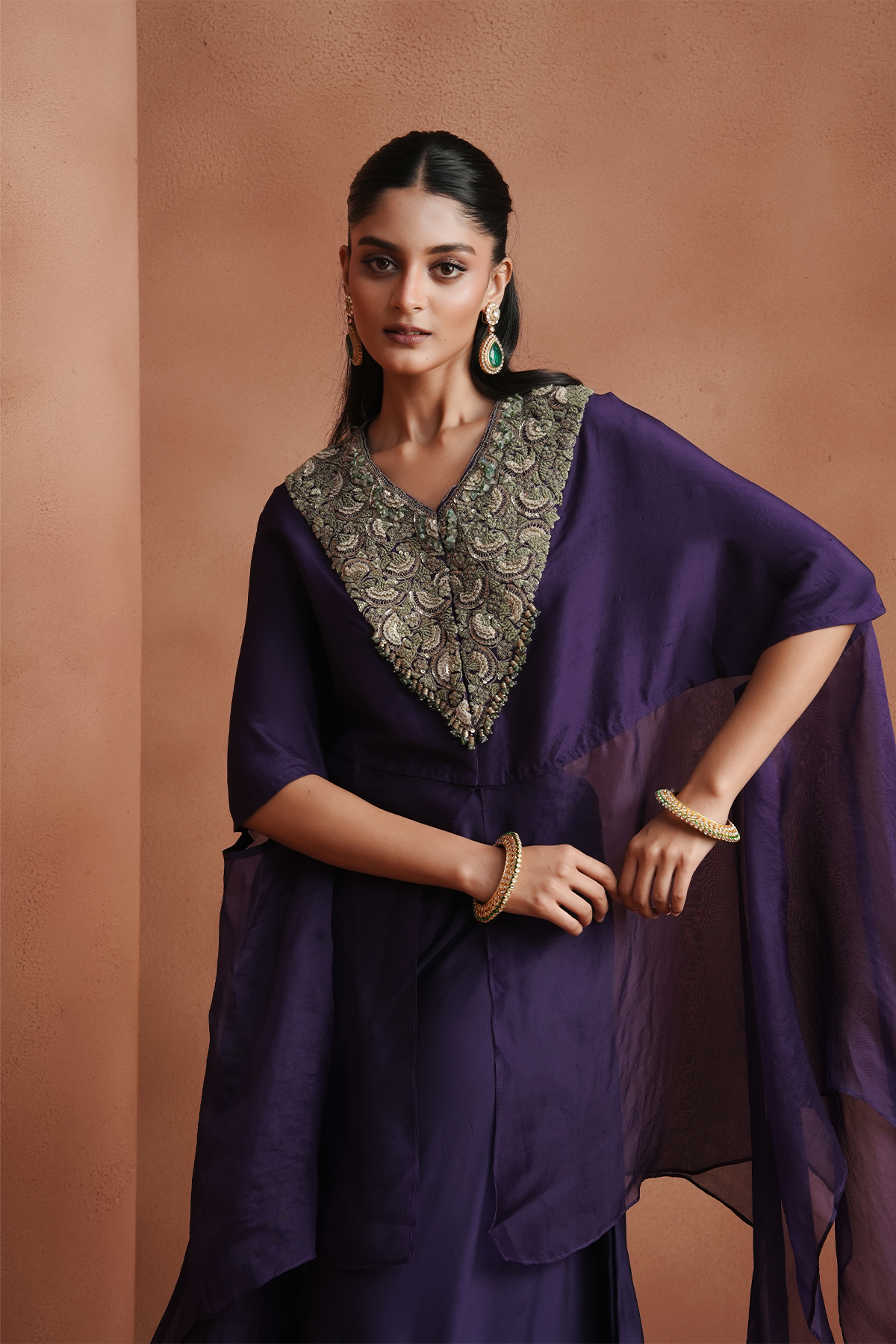 Deep Purple Embellished Kaftan Set