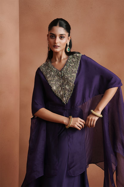 Deep Purple Embellished Kaftan Set