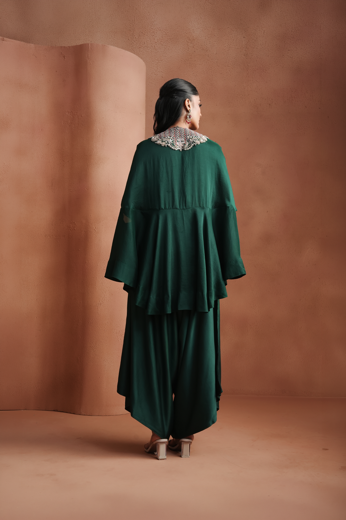 Green Embellished Kaftan Set