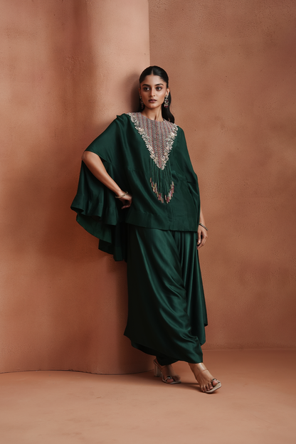 Green Embellished Kaftan Set