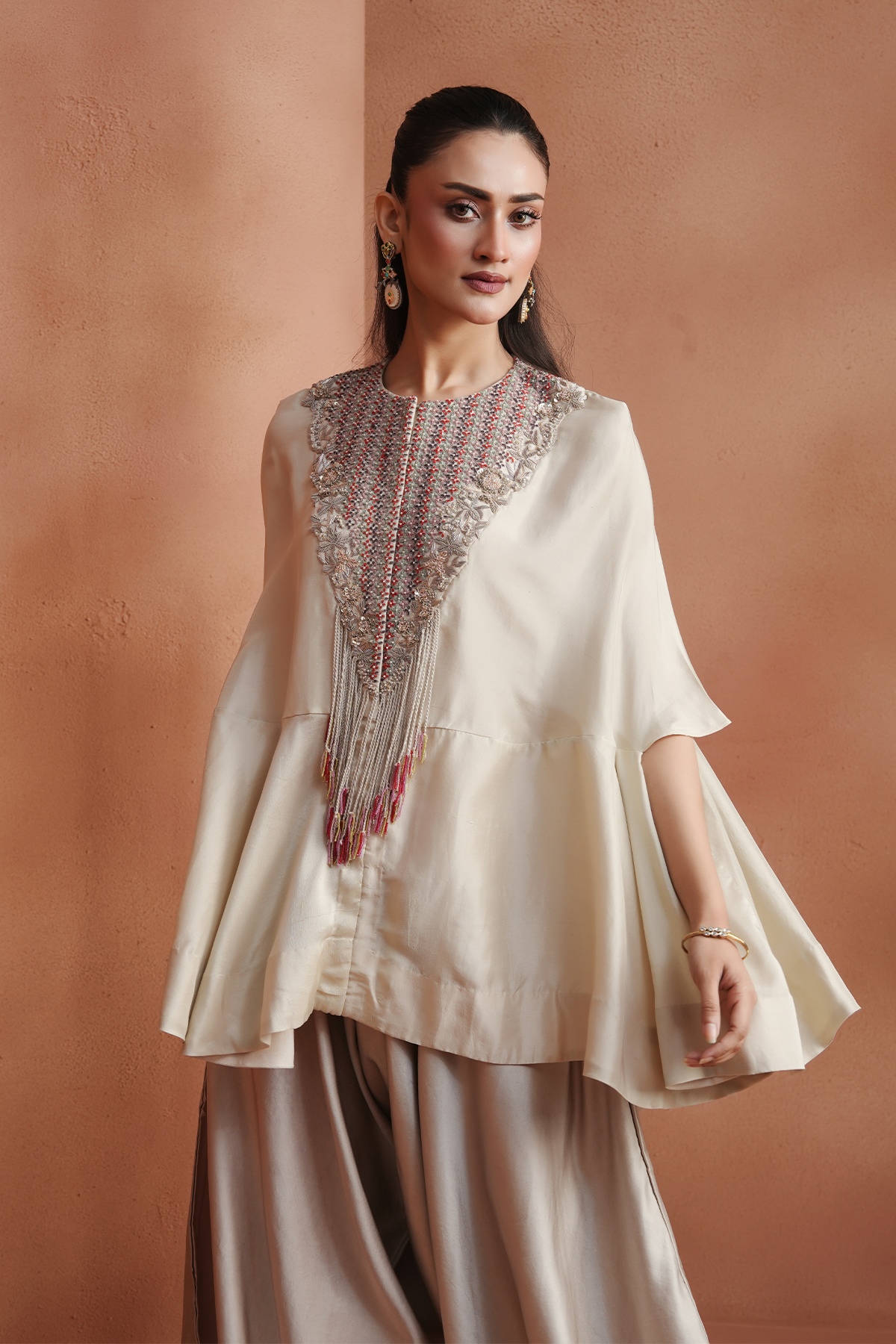 Ivory Embellished Kaftan Set