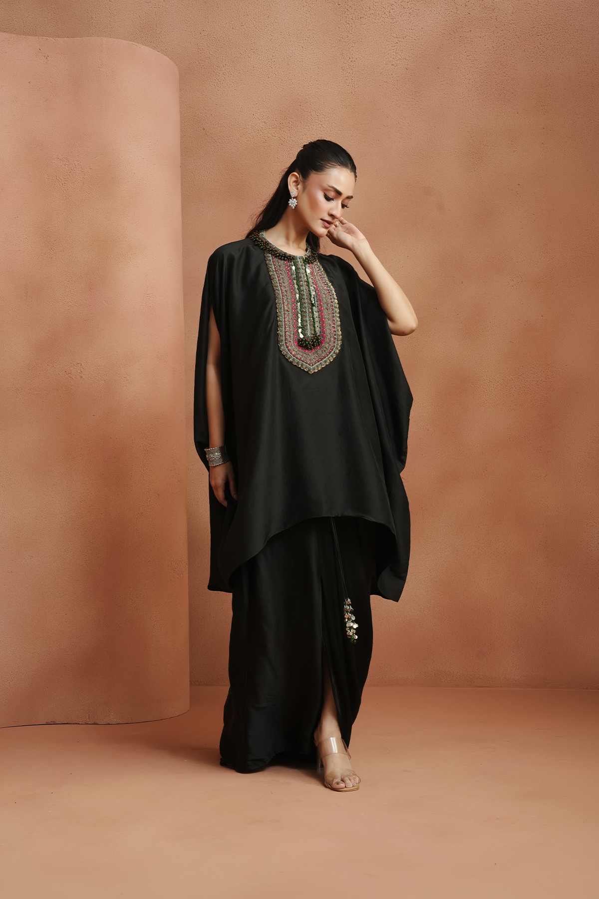 Black Embellished Kaftan Set