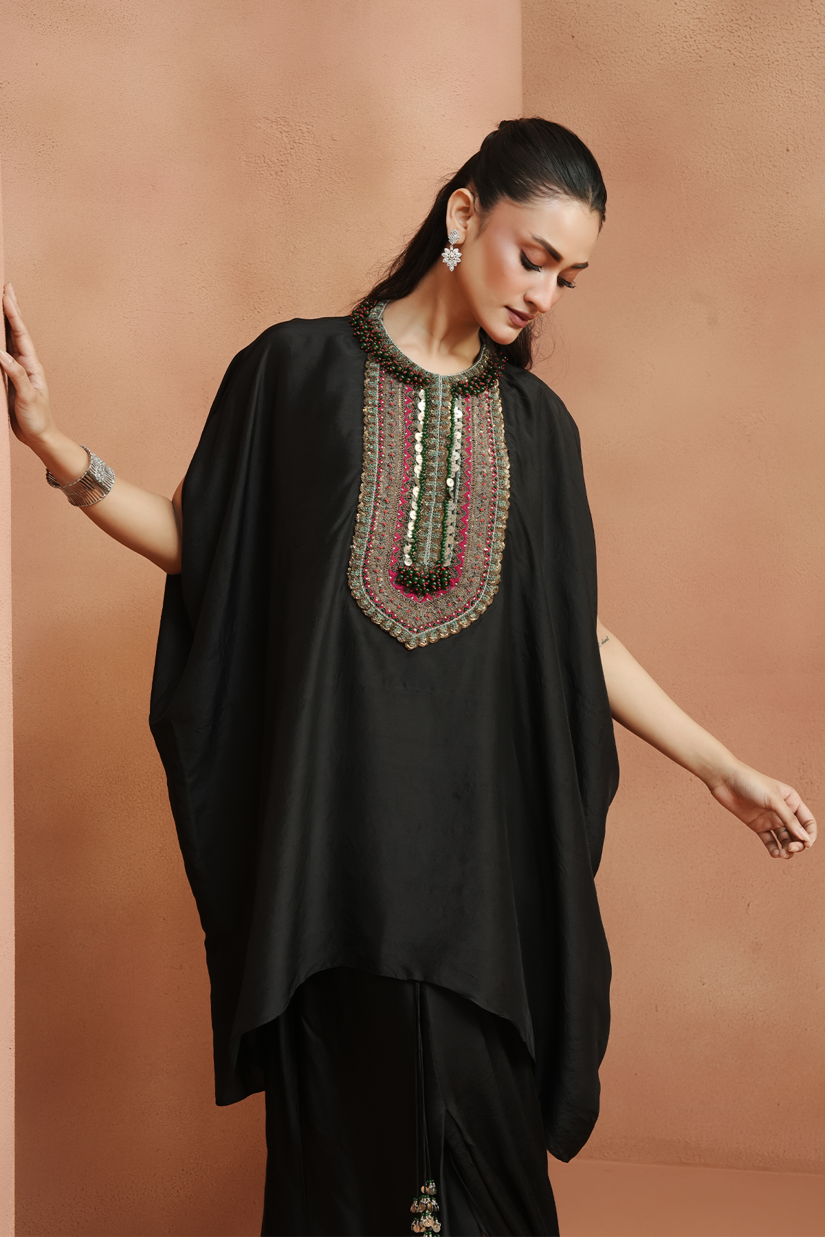 Black Embellished Kaftan Set
